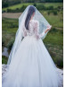 Long Sleeves Ivory Lace Tulle Modest Wedding Dress